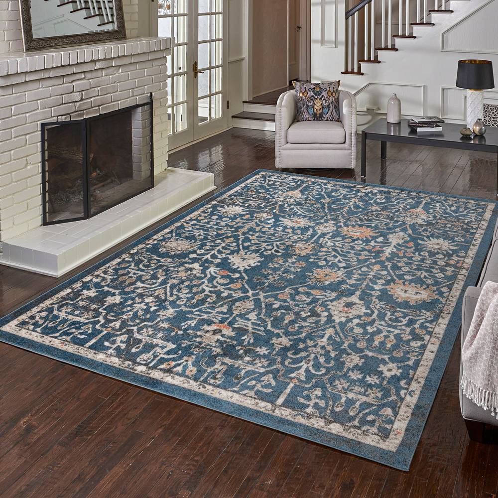 Style Selections Bending Mountains 8 X 10 (ft) Navy Indoor Border Oriental Area Rug | 23105