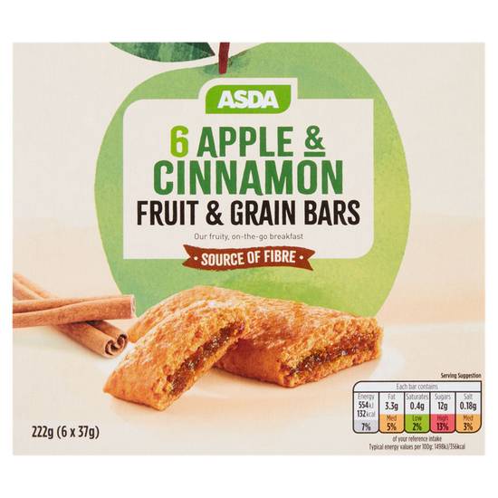 Asda Apple & Cinnamon Fruit & Grain Bars 6 x 37g (222g)