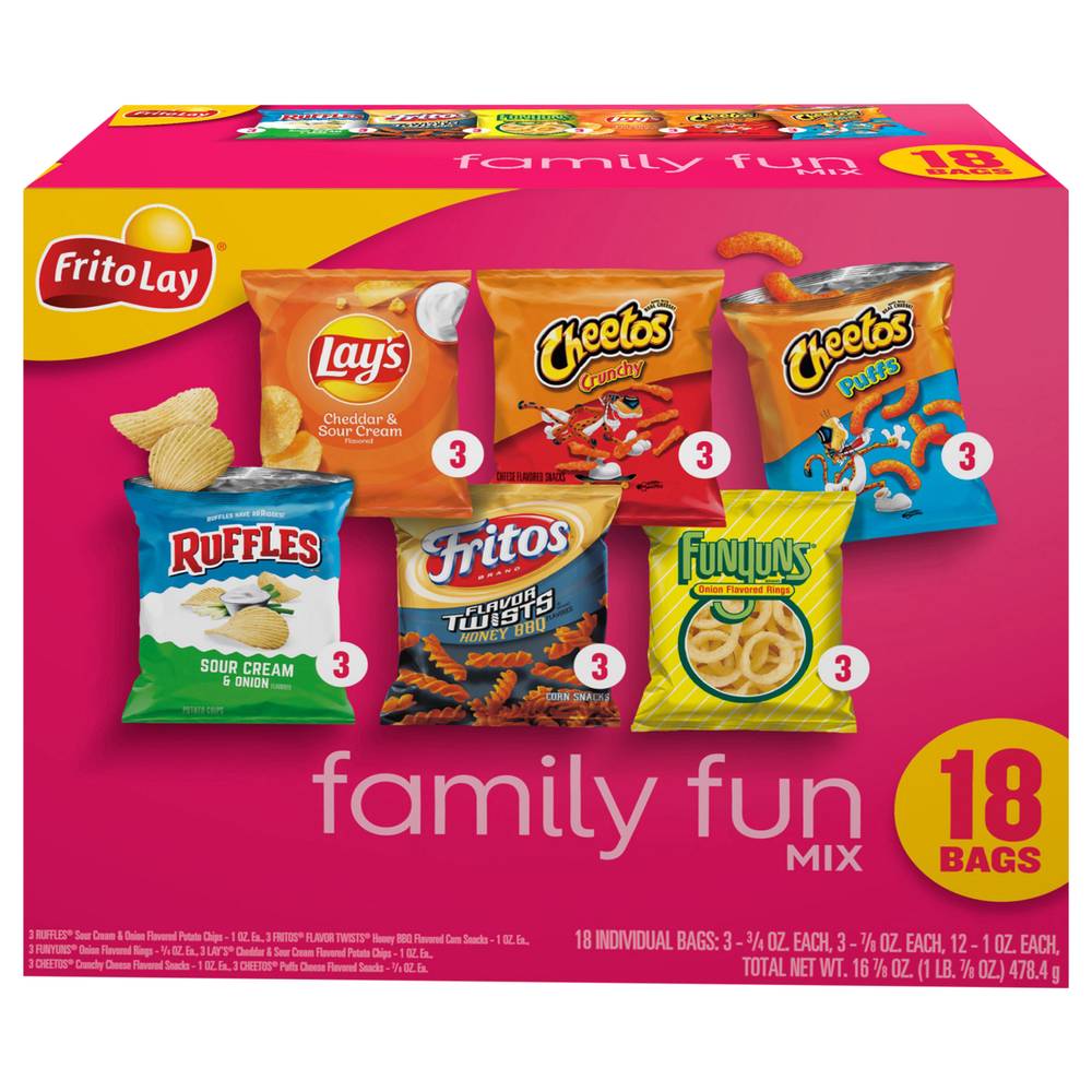 Frito-Lay Family Fun Mix Variety pack, Onion-Sour Cream-Barbecue (18 x 26.5 g)