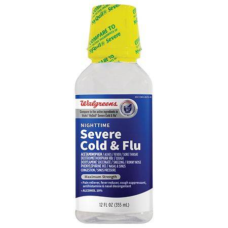 Walgreens Night Time Severe Cold & Flu Relief, Maximum Strength Original (12 oz)