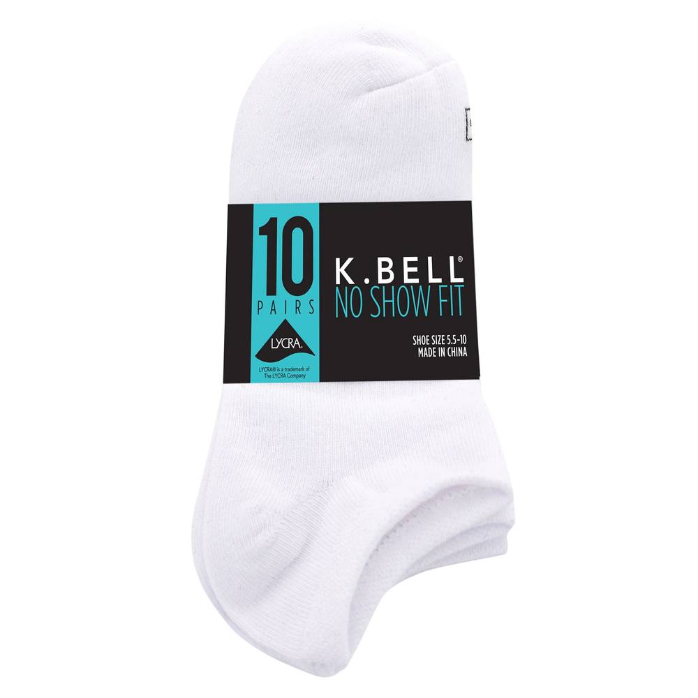 K Bell Ladies' No Show Sock, 10-pair, Assorted Colors