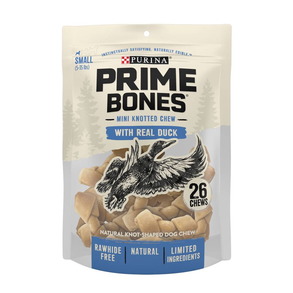 Purina Prime Bones Mini Knotted Chews Rawhide Free Natural Dog Treats, Duck (16.5 oz, 26 ct)