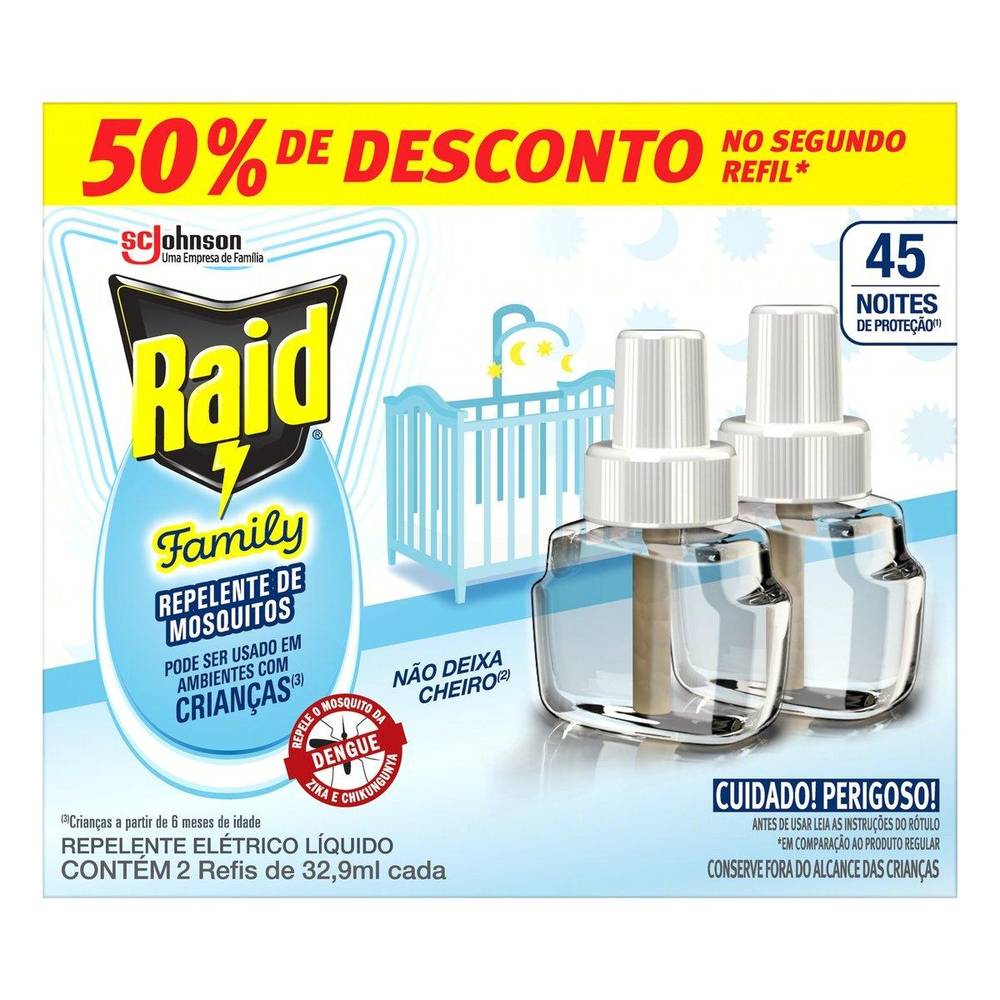 Raid kit refil repelente elétrico líquido family