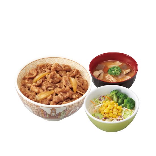 牛丼とん汁サラダセット Gyudonw/  Pork Miso Soup & Salad