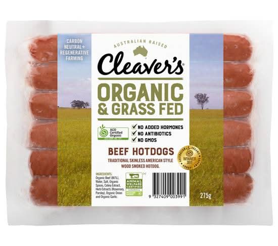 Cleaver's Organic & Grass Fed Beef Hotdogs (275g)