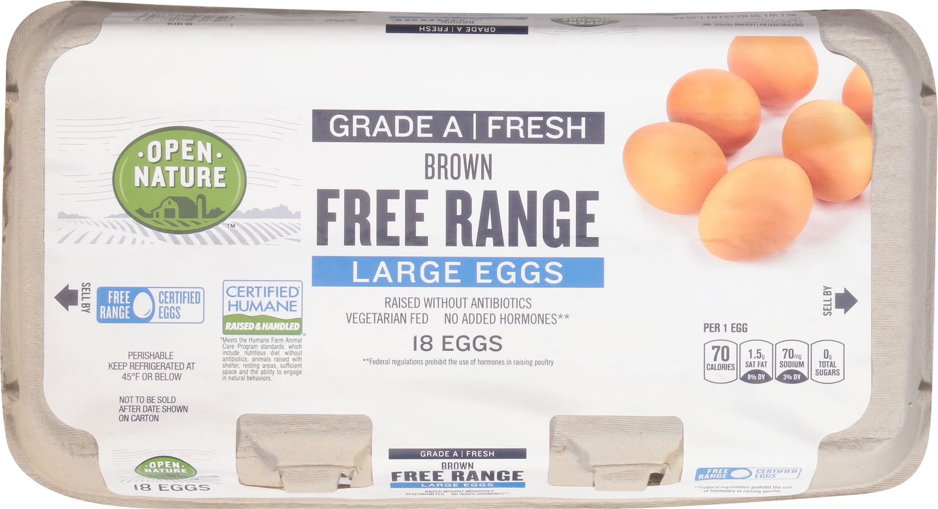 Open Nature Free Range Brown Eggs, L (18 ct)