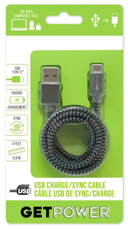 Get Power Usb C 3.1 Charge Sync Braided Cable (3 ft)