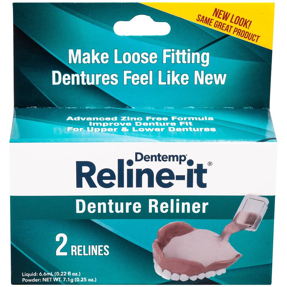 Dentemp Reline-It Denture Reliner For Upper And Lower Dentures, Zinc-Free, 2 Ct