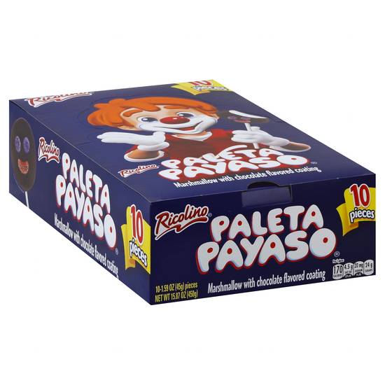 Ricolino Paleta Payaso Marshmallow With Chocolate Coating (10 ct)