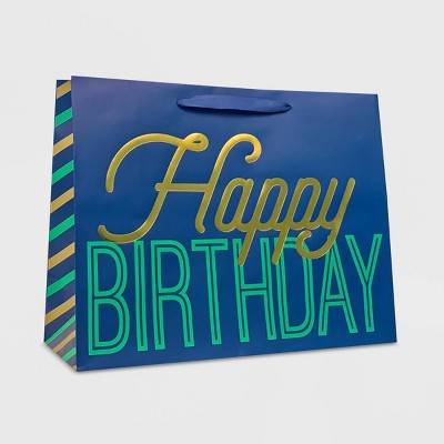 Spritz Vogue Happy Birthday Paper Gift Bag, L, Navy Blue