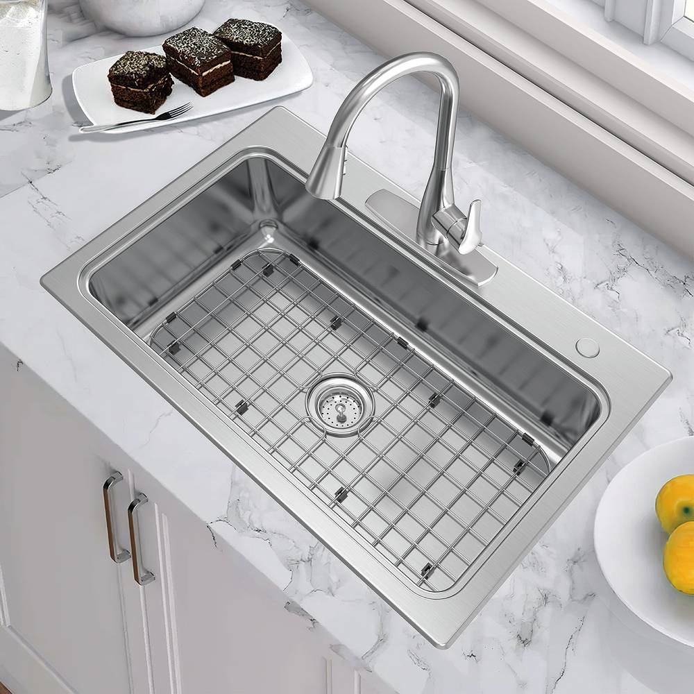 allen + roth Hoffman Dual-mount 33-in x 22-in Stainless Steel Single Bowl 2-Hole Kitchen Sink All-in-one Kit | VT3322LA1