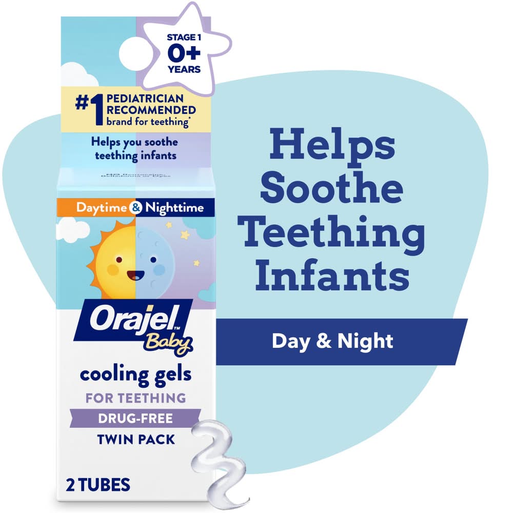 Orajel Day & Night Baby Cooling Gel For Teething Twin pack (0.18 oz, 2 ct)