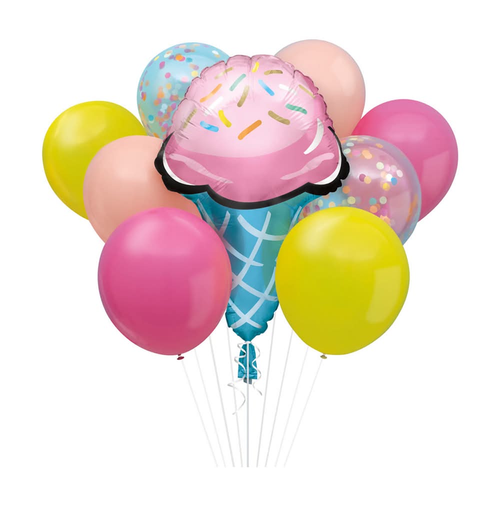 Giant Foil Ice Cream Cone Confetti And Latex Balloon Bouquet Kit 9 Pcs