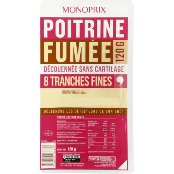 Monoprix Poitrine Fumée Les 8 Tranches, 120G