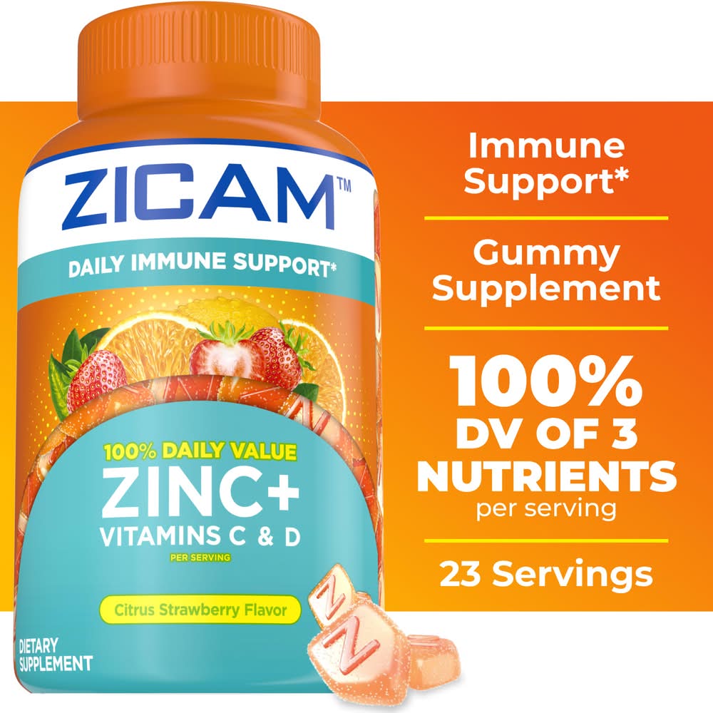 Zicam Zinc + Vitamins C & D Daily Immune Support, Citrus Strawberry (9.14 oz, 70 ct)