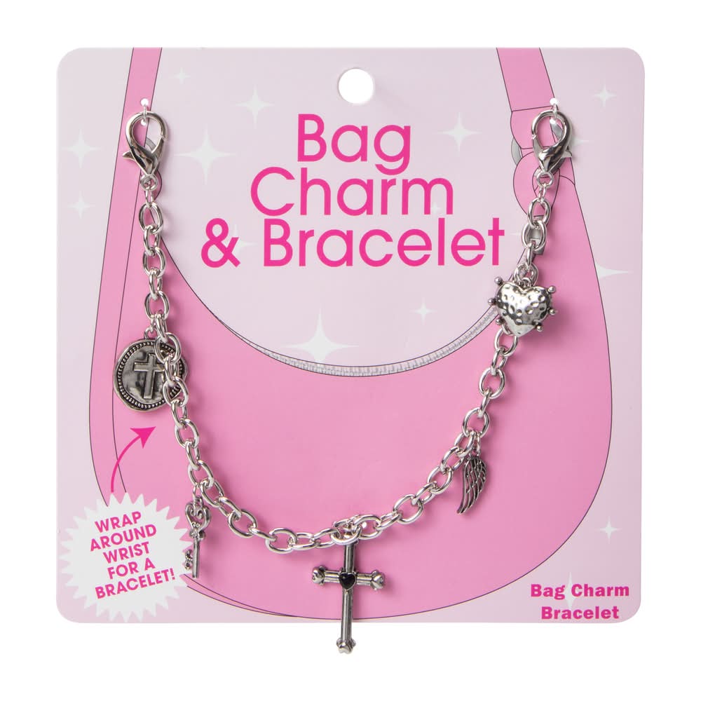 Bag Charm & Bracelet Set Silver Cross