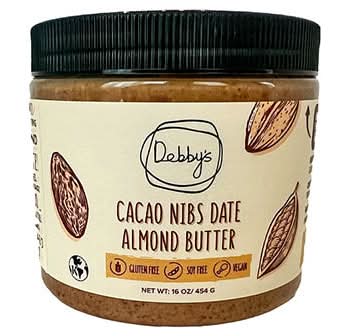 Debby's Debby's Date Sweetened, Cocoa Nib, Gluten Free, No Salt Added Almond Butter 16oz — product image