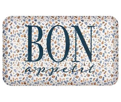 "Bon Appetit" Blue & Brown Abstract Soft Step Kitchen Mat, (18" x 30")