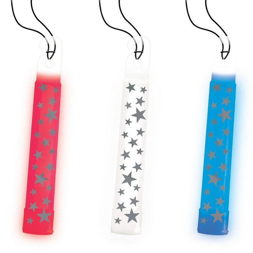 Patriotic Red, White Blue Star Glow Stick Necklaces 3ct