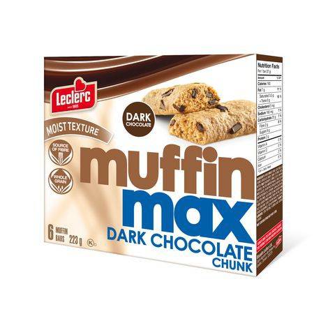 Leclerc barres muffin de chocolat noir muffin max en morceaux (223 g / 6 barres muffin) - muffin max dark chocolate chunk bars (223 g)