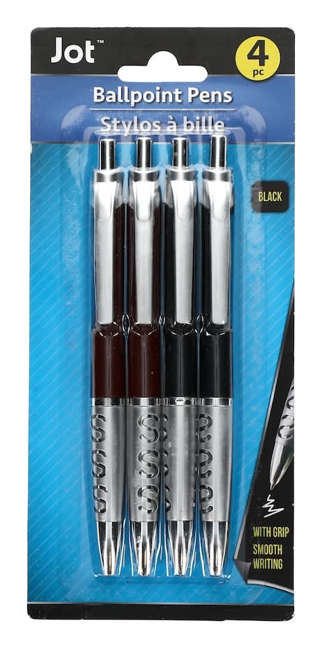 Jot Executive Comfort Grip Retractable Ballpoint Pens, Black (4 ct)