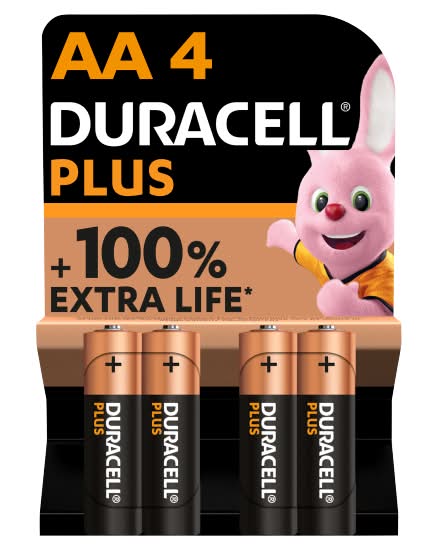 Duracell Plus 100% Extra Life Aa Batteries (4 pack)