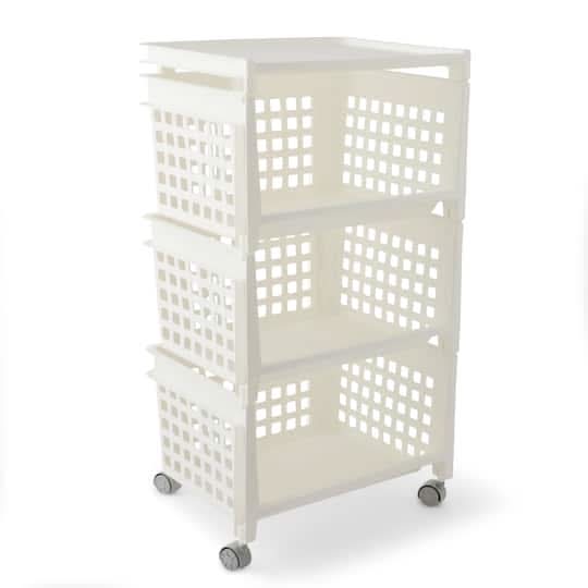 Design Ideas 3 Tier Basket Shelf Rolling Cart, White