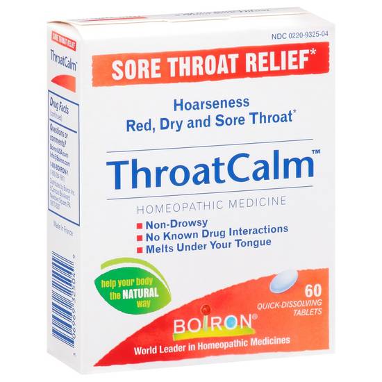 ThroatCalm Sore Throat Relief Non-Drowsy Boiron 60 tablets