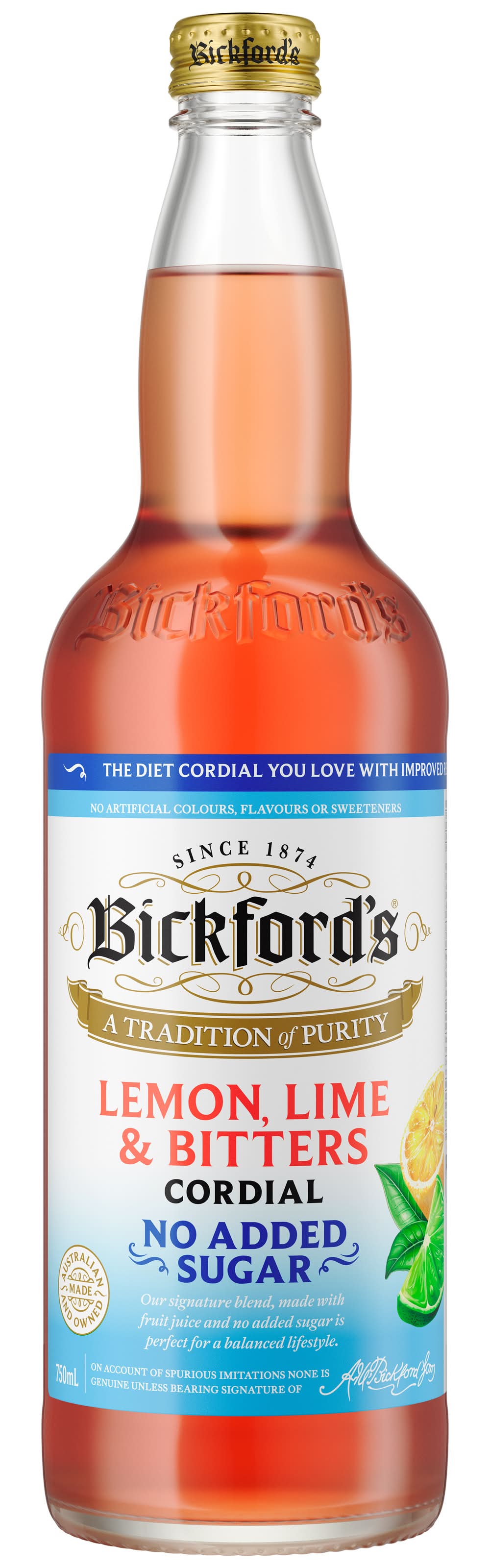 Bickford's Diet Cordial Juice, Lemon-Lime-Bitters (750mL)