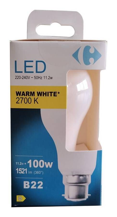 Carrefour - Ampoule led standard blanc-chaud b22