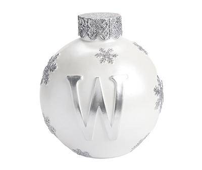 "W" Monogram Silver & White Snowflake Ornament Tabletop Decor