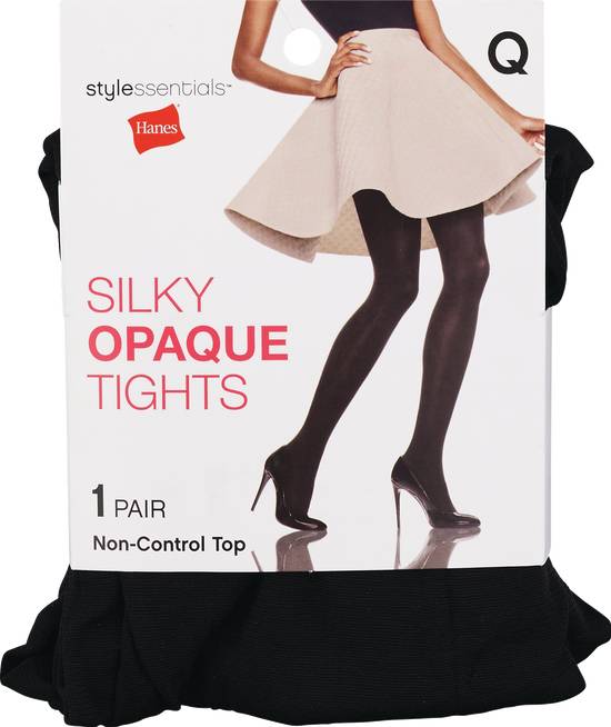 Style Essentials by Hanes Silky Opaque Tights, Black, Size Q