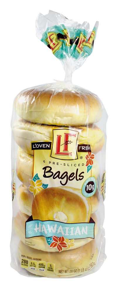 L'oven Fresh Pre-Sliced Bagels, Hawaiian (20 oz, 6 ct)