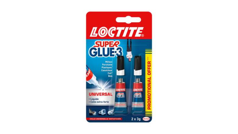 Loctite 2 tubes Super Glue-3, universelle, 3gr Le lot
