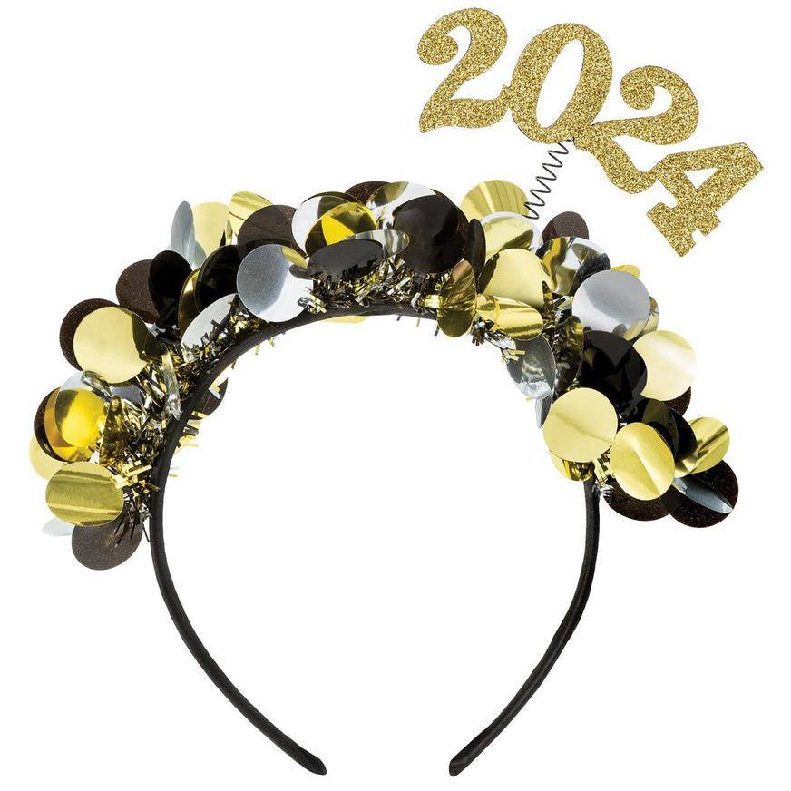 Black, Silver Gold 2024 Tinsel Headband