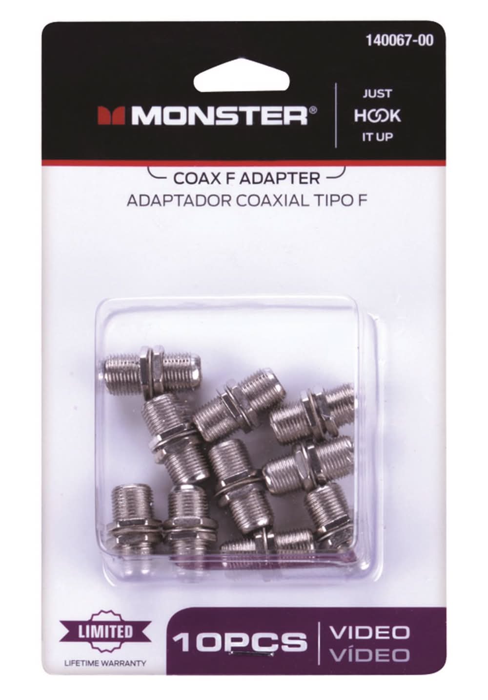 Monster Just Hook It Up Double Female Coax F Adapter 75 Ohm 900 Mhz 10 Pk