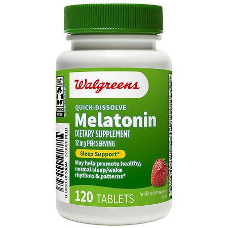 Walgreens Quick Dissolve Melatonin 12 mg Tablets, Strawberry (120 ct)