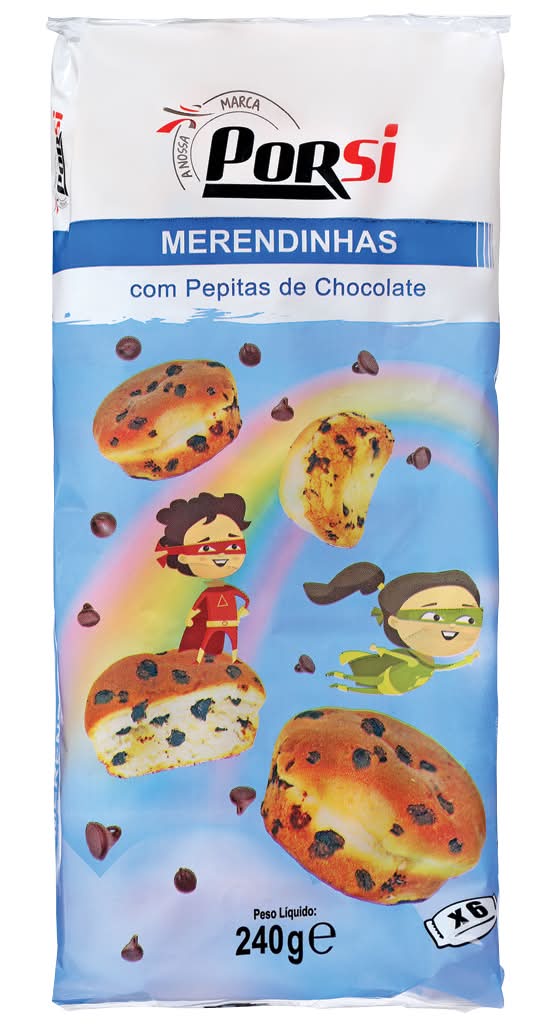 Porsi - Merendinhas com pepitas de chocolate, embalagem de 240g