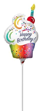 14in Happy Birthday Cupcake Stick Balloon