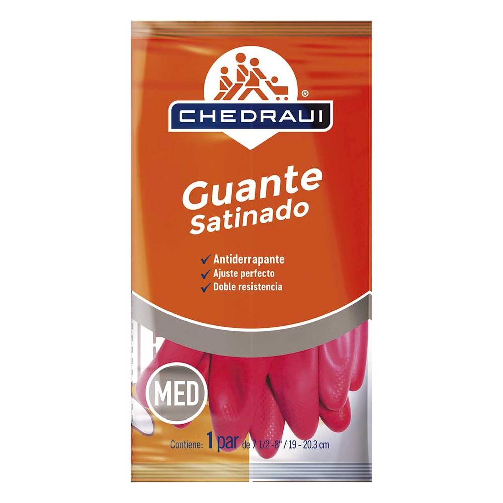 Chedraui · Guantes domésticos satinados, Mediano, rojo