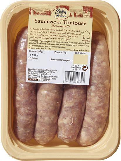 Saucisses traditionnelles de Toulouse REFLETS DE FRANCE - la barquette de 4 - 400g