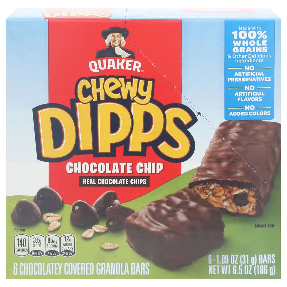 Quaker Chewy Dipps Granola Bars, Chocolate Chip (6 x 1.09 oz)