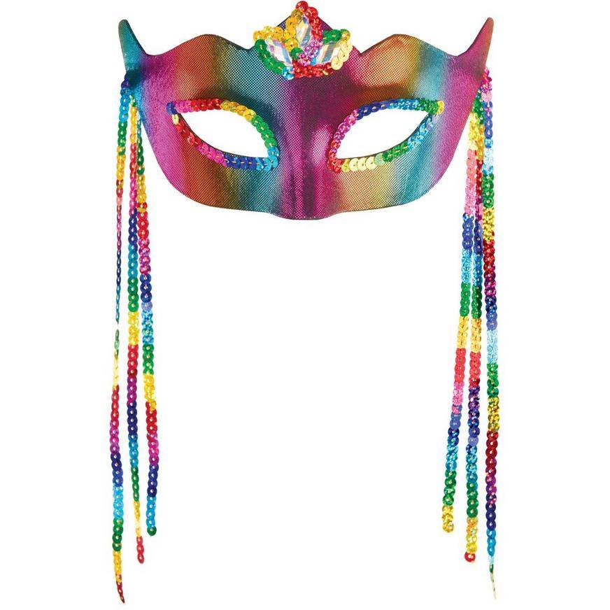 Party City Sequined Fabric Masquerade Mask, 7In x 3.2In, Rainbow