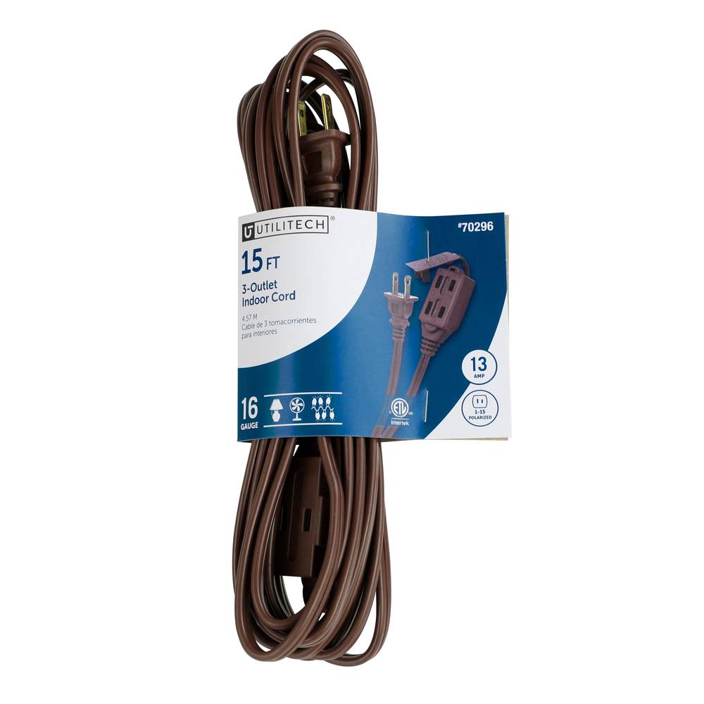 Utilitech Indoor 15-ft 16/2 2 Prong Brown Indoor SPT-2 Light Duty General Extension Cord | UT670615