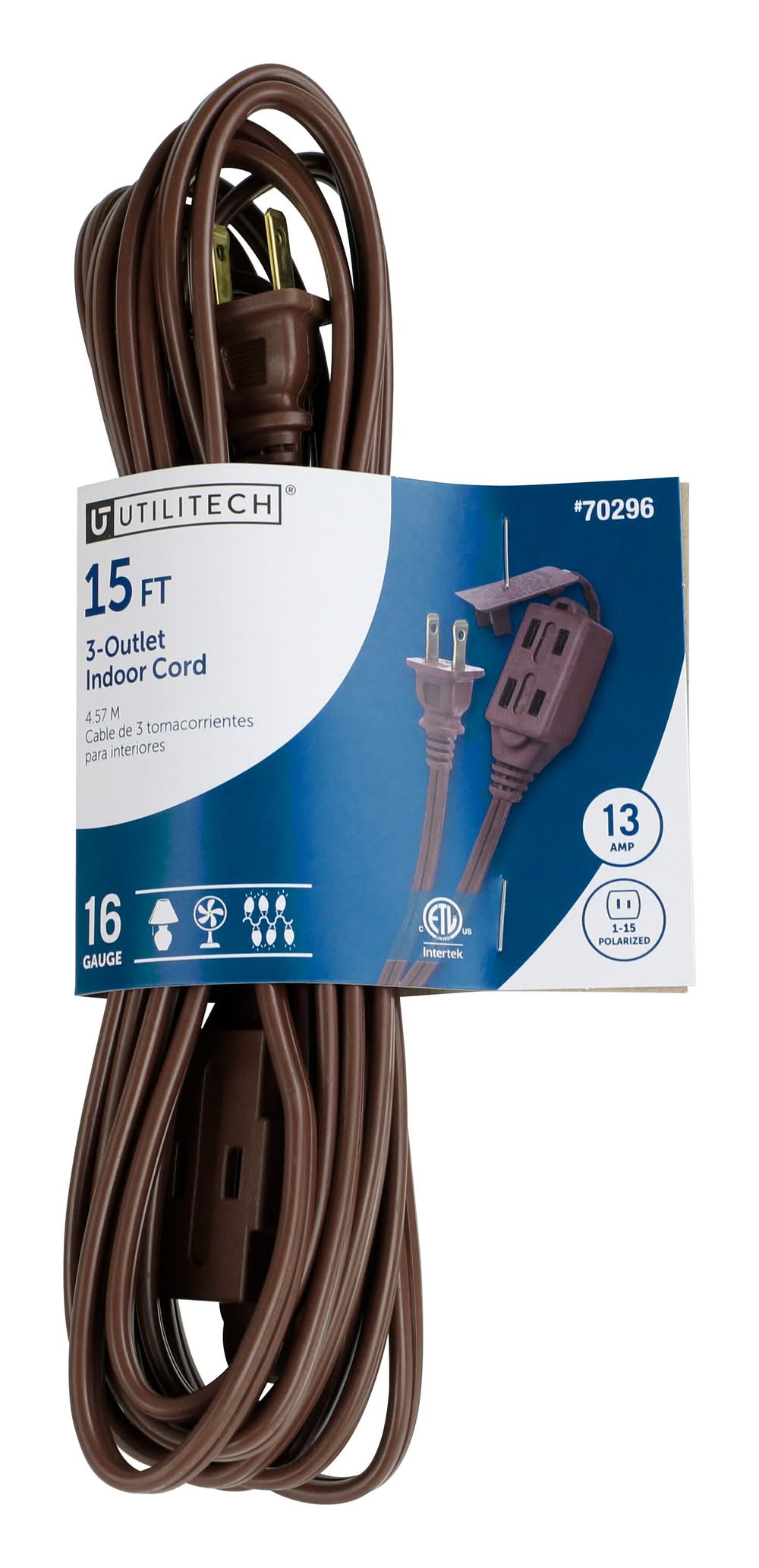 Utilitech 15-ft 16 / 2 Light Duty 2 Prong Brown Indoor Extension Power Cord
