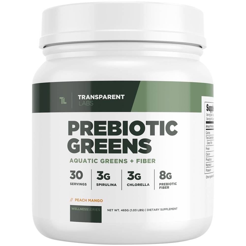 Transparent Labs Prebiotic Greens Supplements (peach-mango)