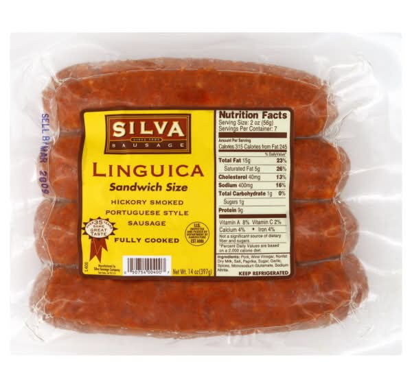 Silva Linguica Sandwich Size Sausage, Hickory Smoked Portuguese Style (14 oz)