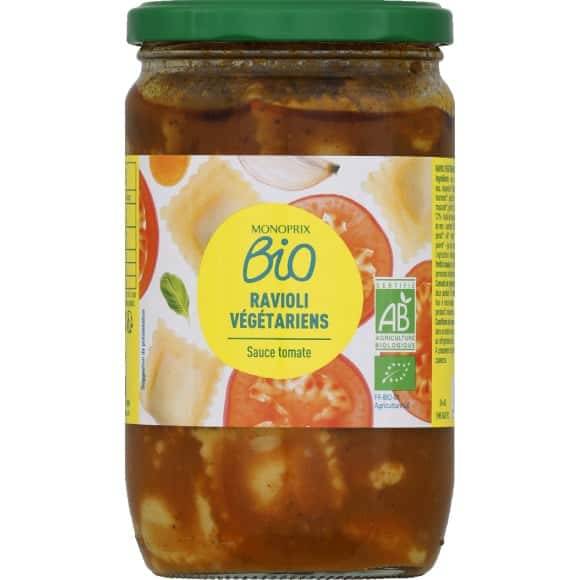 Monoprix Bio Ravioli Végétariens Sauce Tomate Bio Le Bocal De 650 G