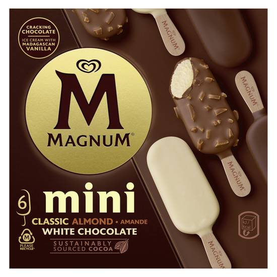 Magnum - Glace bâtonnet mini classic amande & chocolat blanc (6 pièces)
