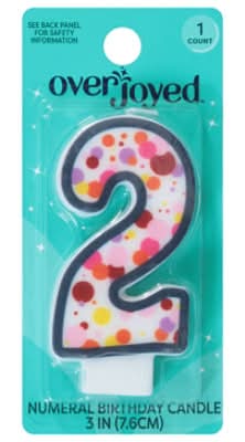 Overjoyed 2 Numeral Birthday Candle, 3 in